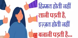 Thoughts in hindi: हिम्मत होती नहीं लानी पड़ती है, इज़्ज़त होती नहीं बनानी पड़ती है Thoughts-in-hindi-Thursday-suvichar-suprabhat-good-morning-quotes-inspirational-motivational-quotes-in-hindi-thought-of-the-day