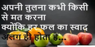 Thoughts in Hindi:अपनी तुलना कभी किसी से मत करना क्योंकि हर फल का स्वाद अलग ही होता हैं Thoughts-in-hindi-Tuesday-suvichar-Motivational-quotes-in-Hindi-status- 13 Feb 24