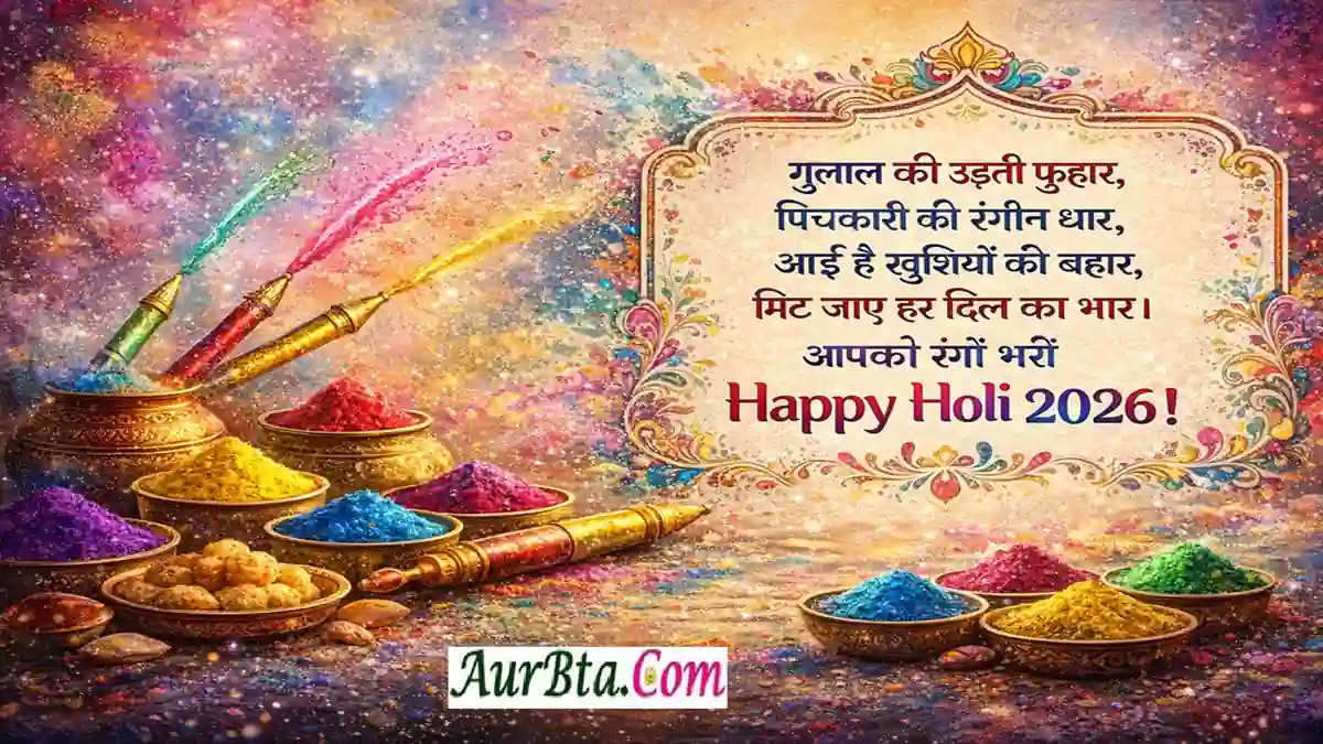 Happy Holi 2026 Wishes Hindi Shayari Image - Aurbta