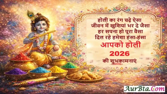 Happy Holi 2026 Wishes Hindi Shayari Image - Aurbta