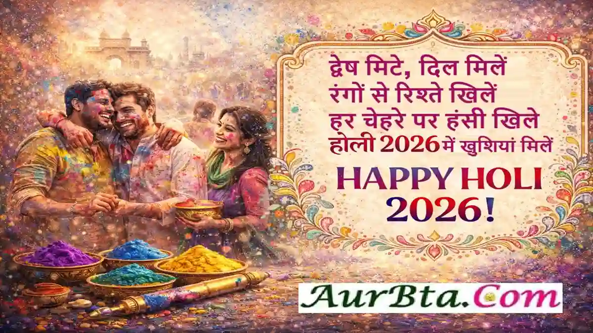 Happy Holi 2026 Wishes Hindi Shayari Image - Aurbta