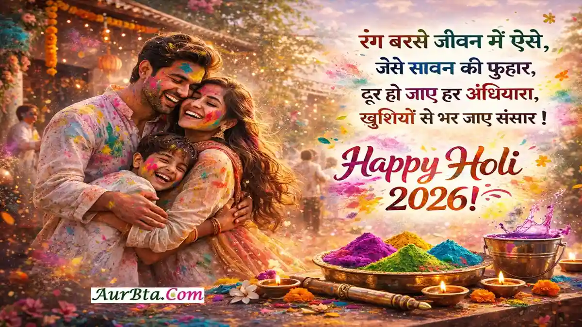 Happy Holi 2026 Wishes Hindi Shayari Image - Aurbta