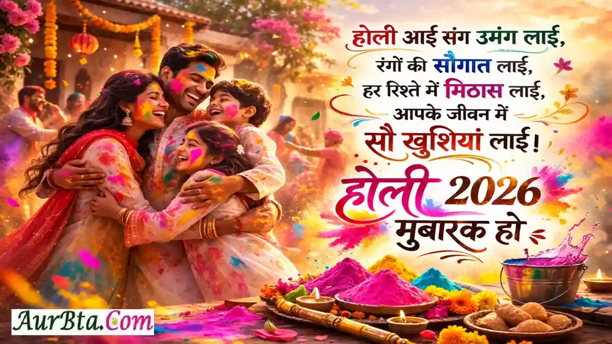 Happy Holi 2026 Wishes Hindi Shayari Image - Aurbta