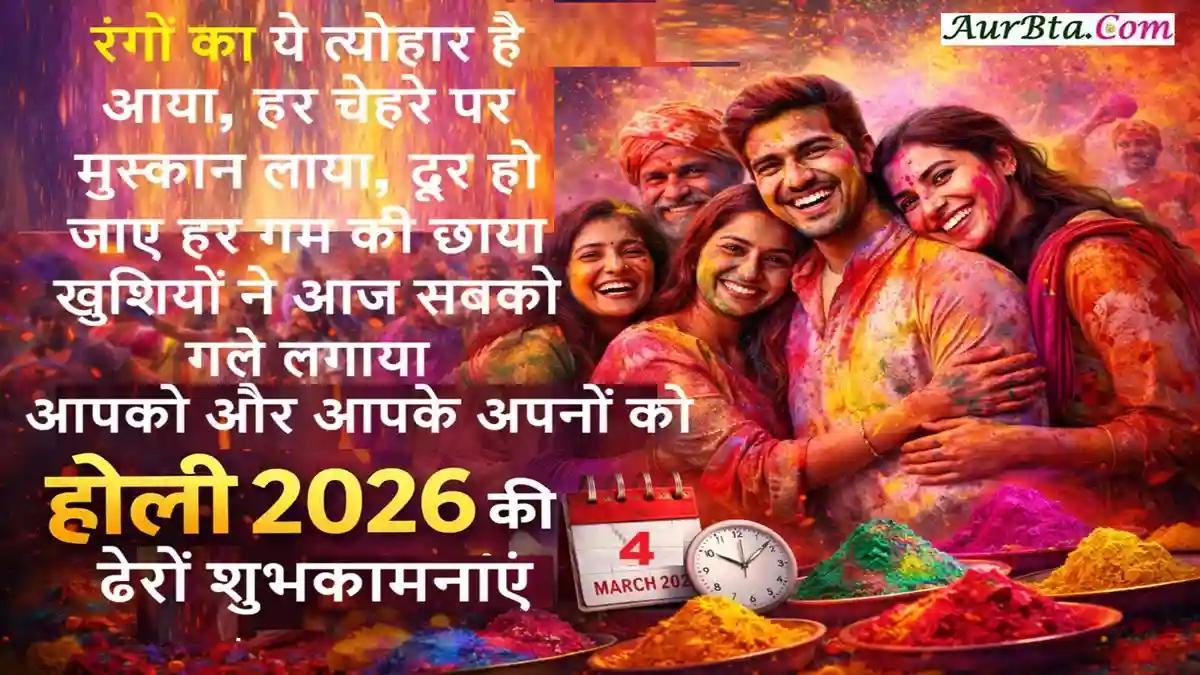 Happy Holi 2026 Wishes Hindi Shayari Image - Aurbta