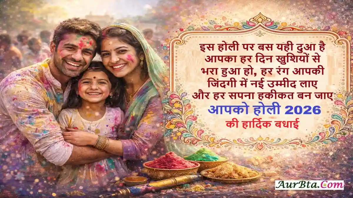 Happy Holi 2026 Wishes Hindi Shayari Image - Aurbta