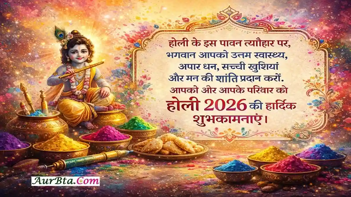 Happy Holi 2026 Wishes Hindi Shayari Image - Aurbta